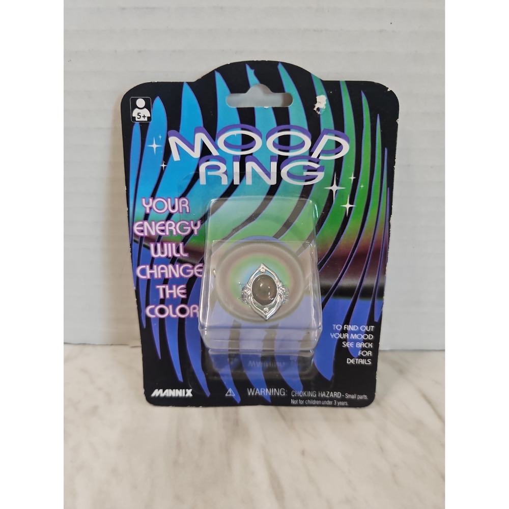 Vintage 1980s Mannix Toy Mood Ring Color Changing Chart on Back of Box NIB